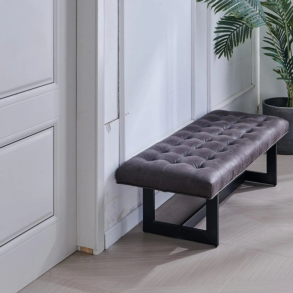 Foggy Gray Vegan Leather Ottoman Bench Z1886