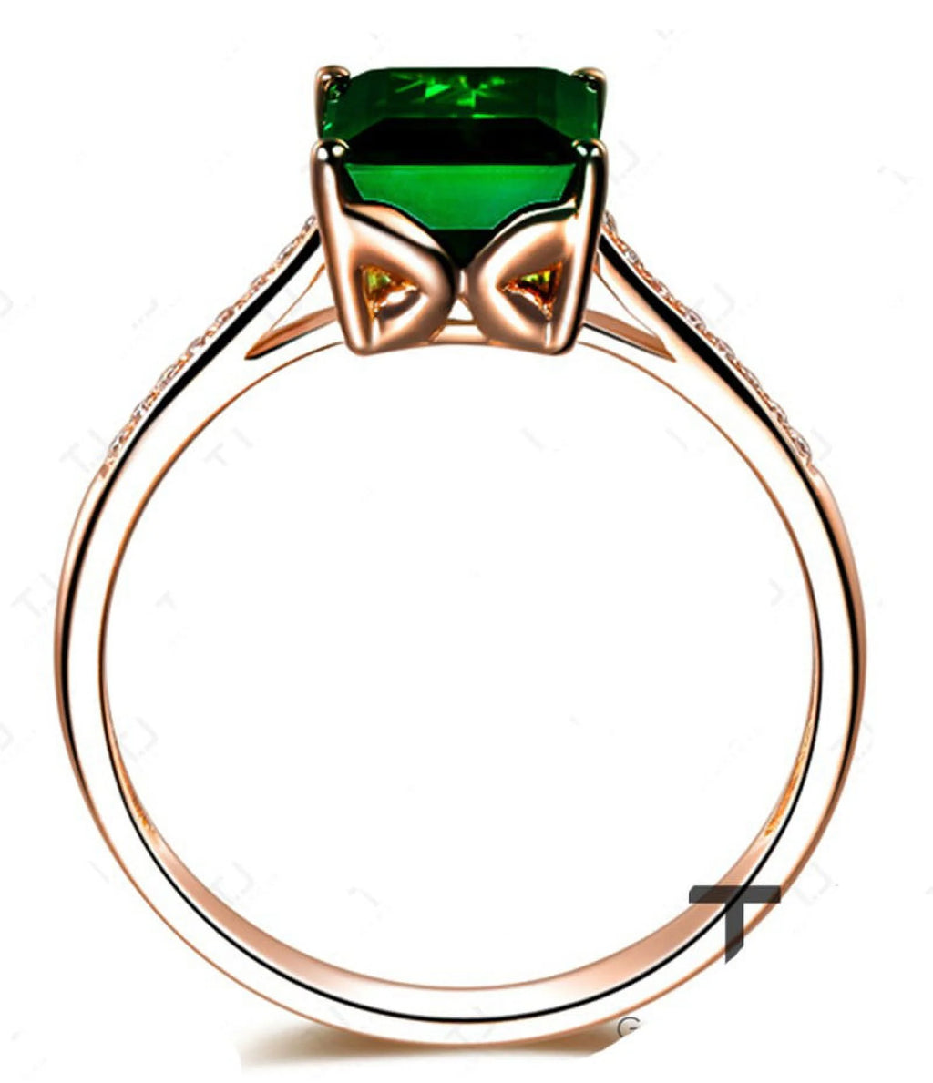 1.50 Carat Green Emerald and Diamond Engagement Ring in Rose Gold I911