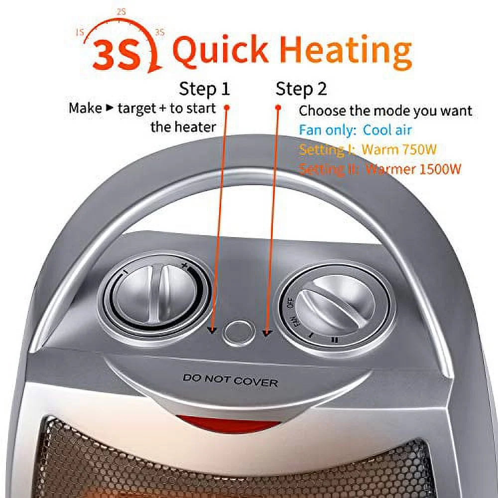 Silver Ceramic Electric Space Heater 1500W A4421