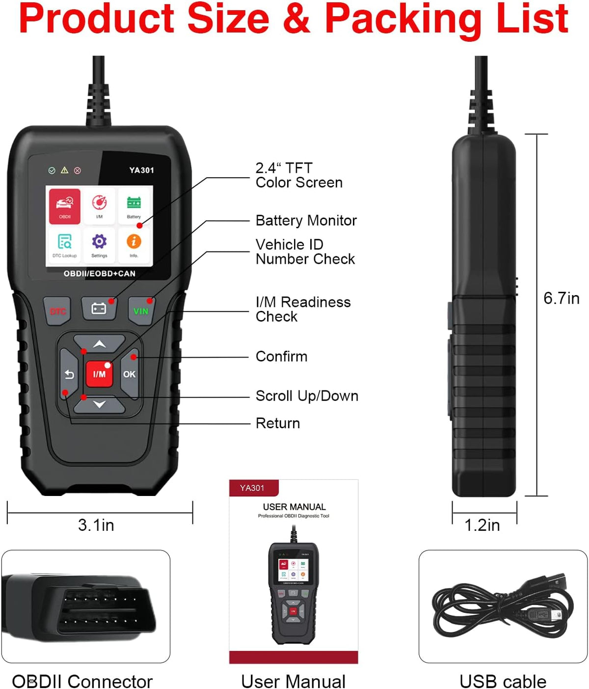 OBD2 Scanner with Print Data, Read/Clear Code CAN Diagnostic Scan Tool Pack of 2 X259