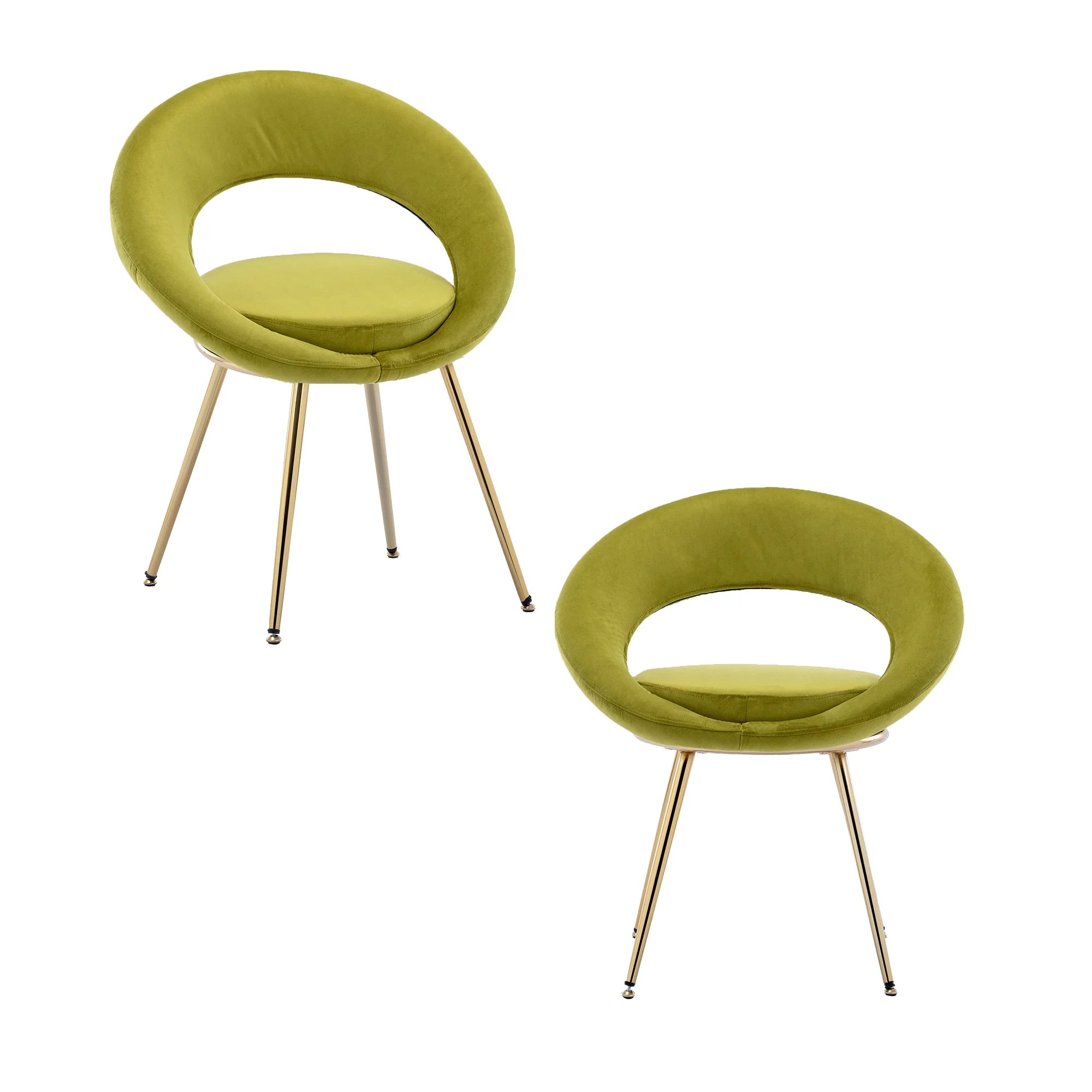 Olive Green Velvet Lounge Chair with Gold Plated Legs, Set of 2 U792