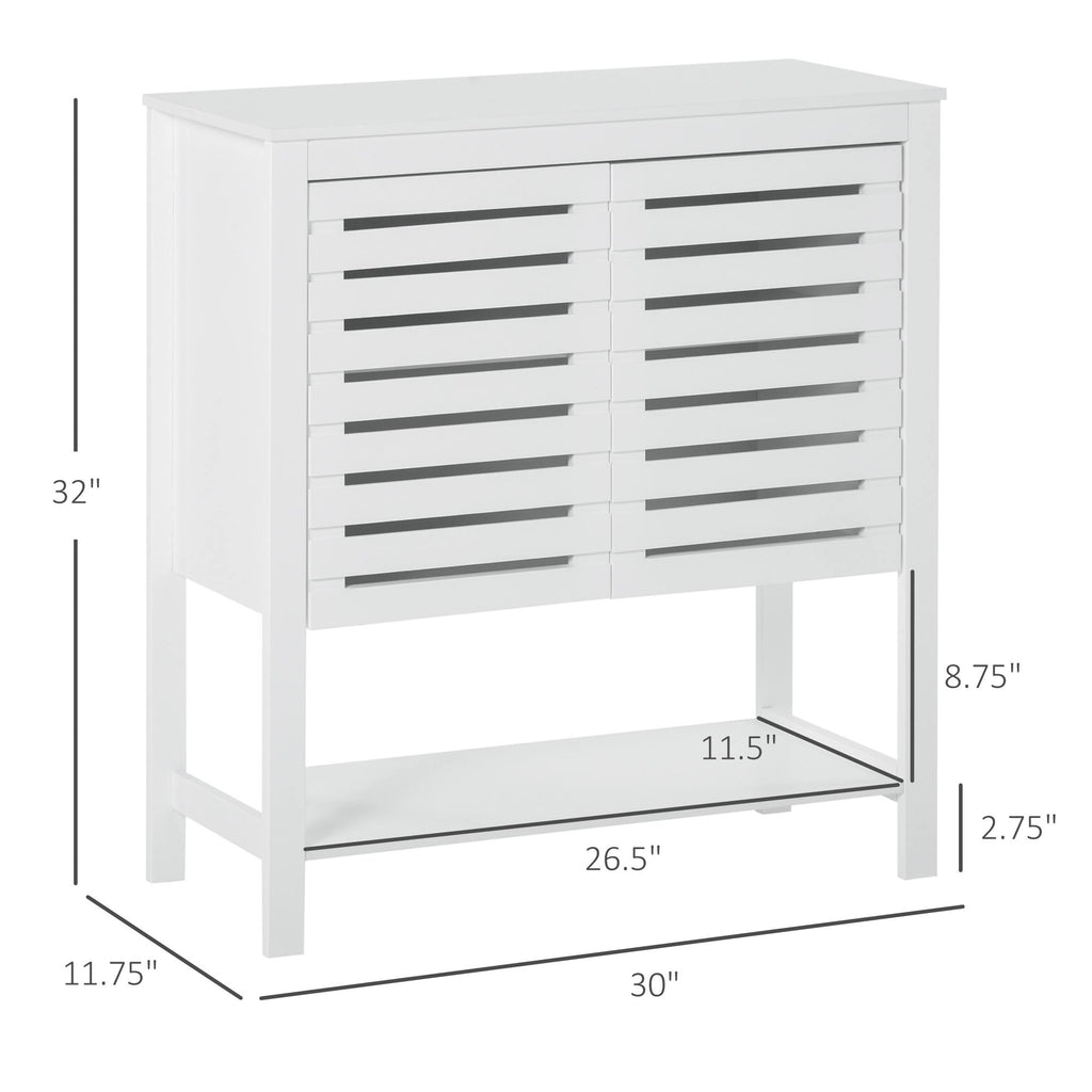 White Media Console Cabinet with Slat Double Doors and Adjustable Shelf F9057