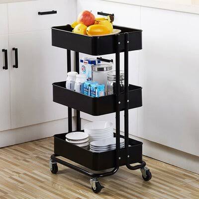 Black 3-Tier Kitchen Storage Utility Cart Q63468
