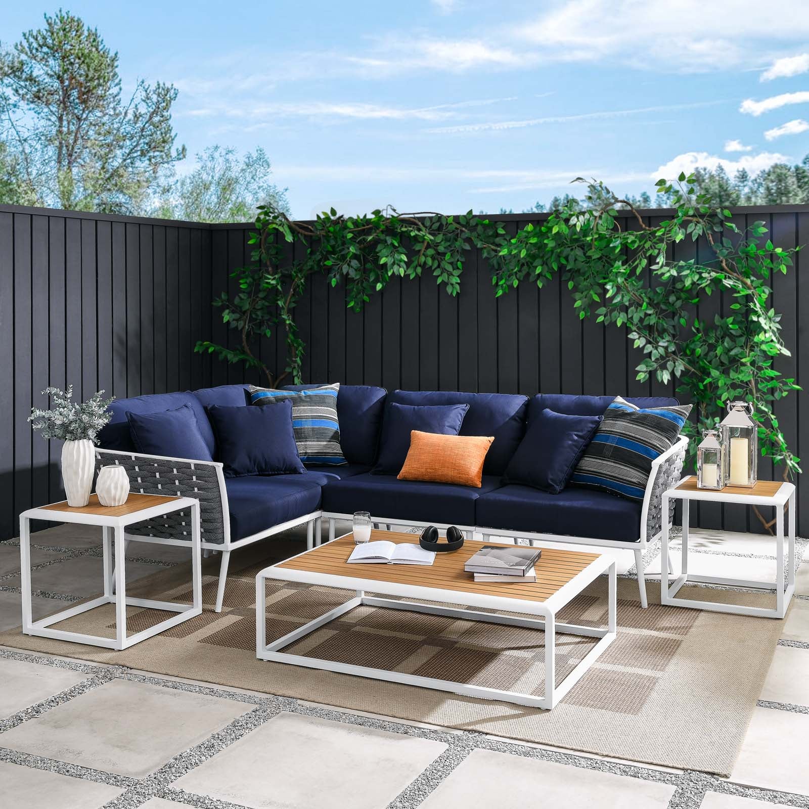 White Navy 7 Piece Outdoor Aluminum Sectional Sofa Set R12937