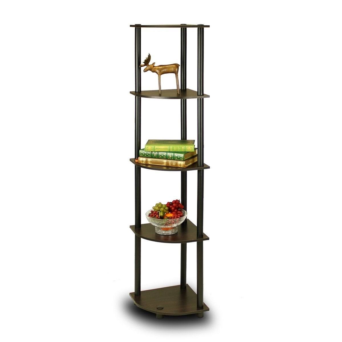 5-Tier Corner Display Shelf Bookcase in Espresso Black O546