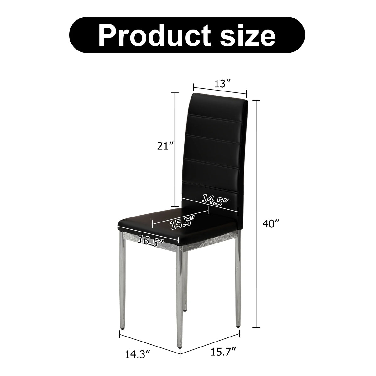 Black PVC Upholstered Dining Chairs Set of 4 with Metal Legs B9231