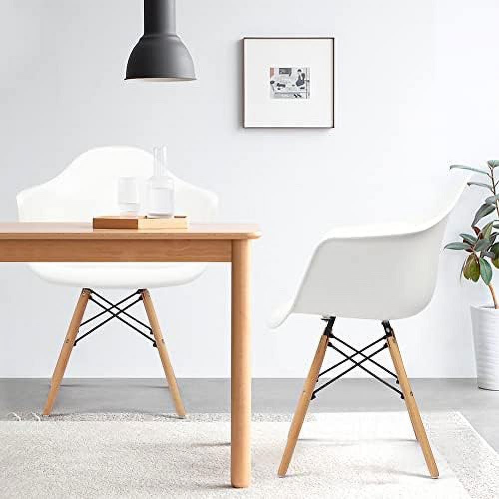 White Set of 4 Plastic Dining Chairs with Wood Legs T6643