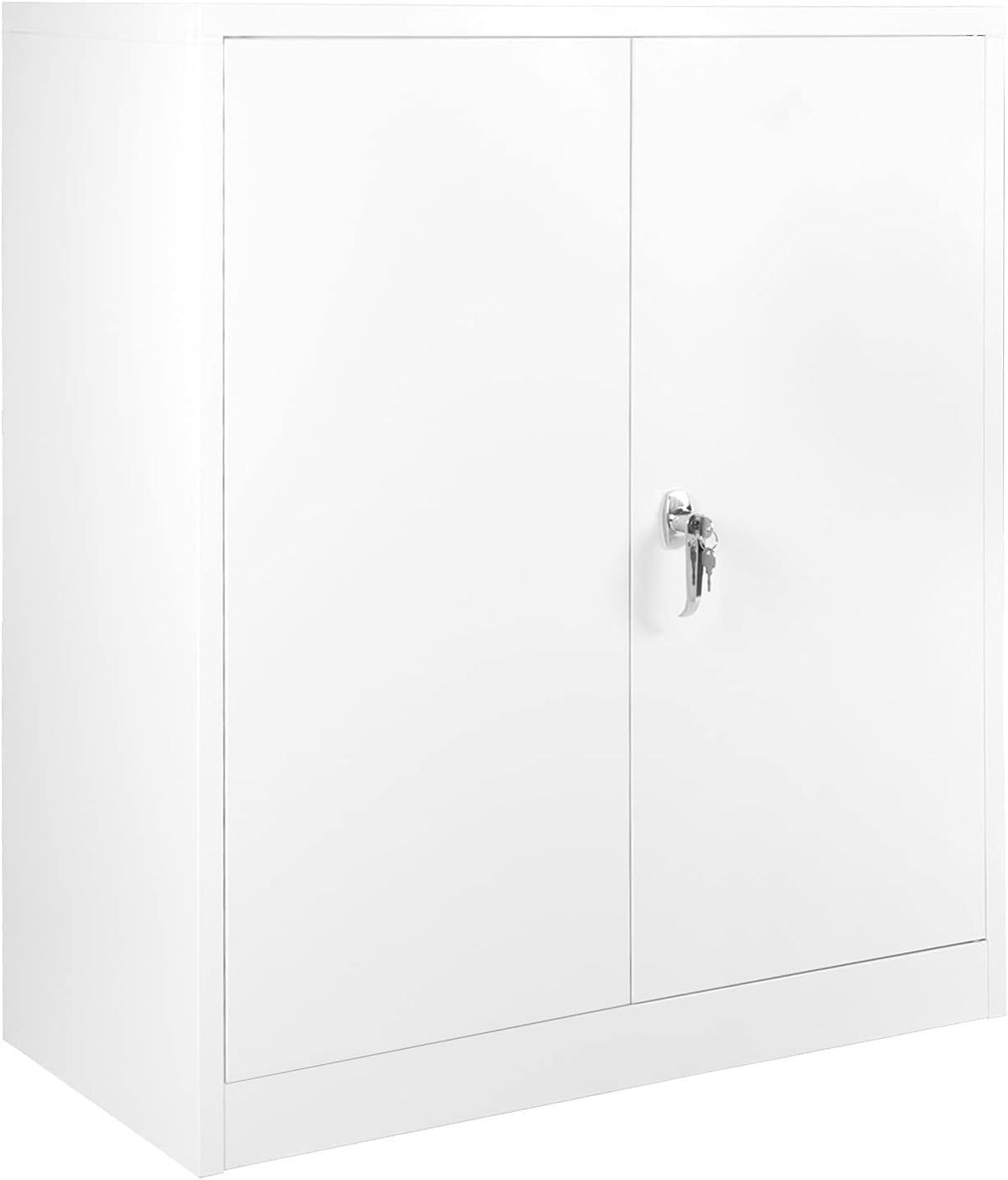 White Metal Storage Cabinet with 2 Adjustable Shelves O893674