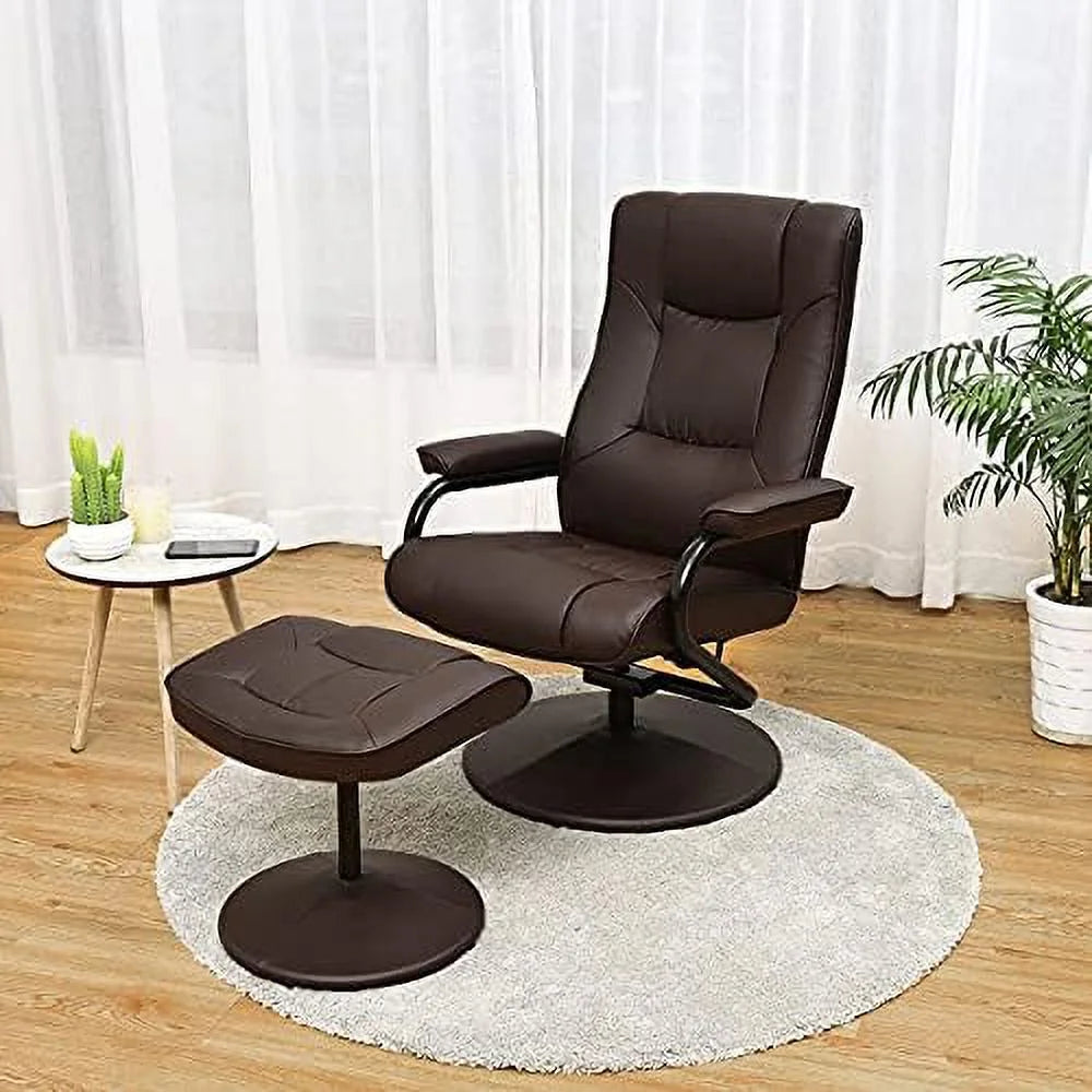 Brown PU Leather Swivel Recliner Chair with Footrest Ottoman Set H74736