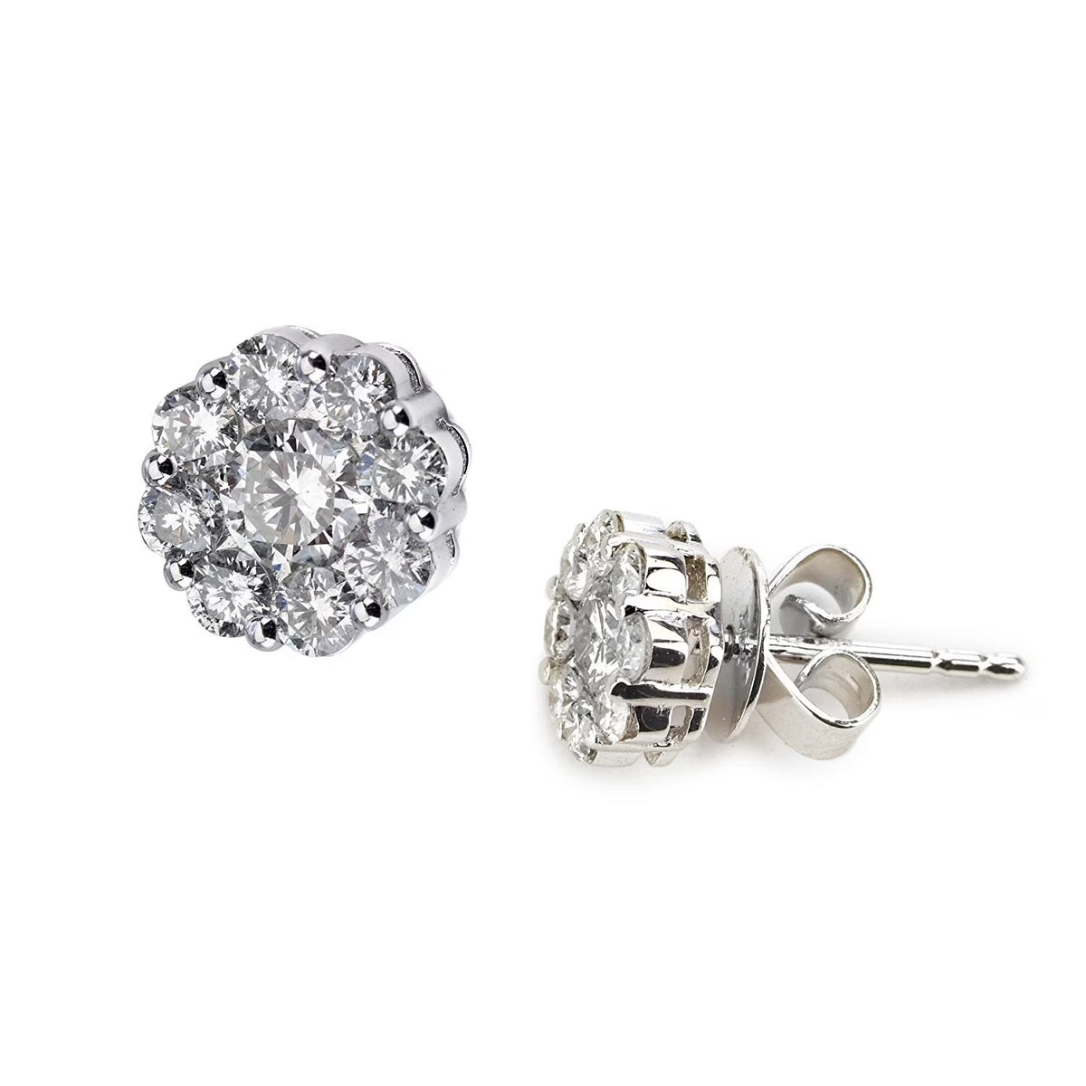 14k White Gold Flower Cluster Diamond Earring 1.00 Carats G132