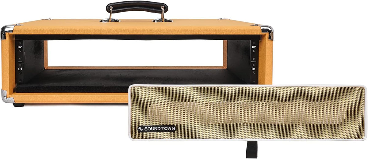 Vintage 2U Amp Rack Case with Rubber Feet, Dust Cover, Kickstand, Orange U5709