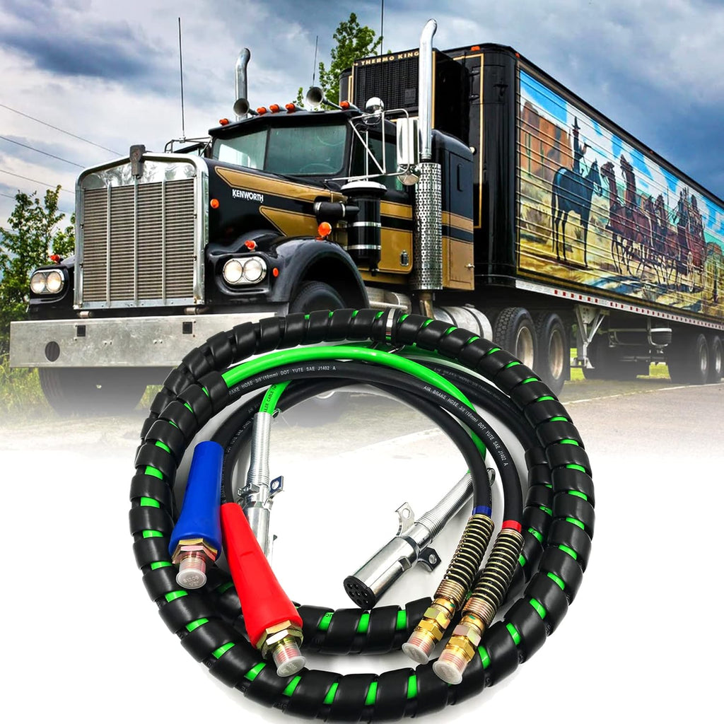 15Ft 3 in 1 ABS & Air Power Line Hose Wrap 7 Way Electrical Cable Assembly with Handle Grip T8729