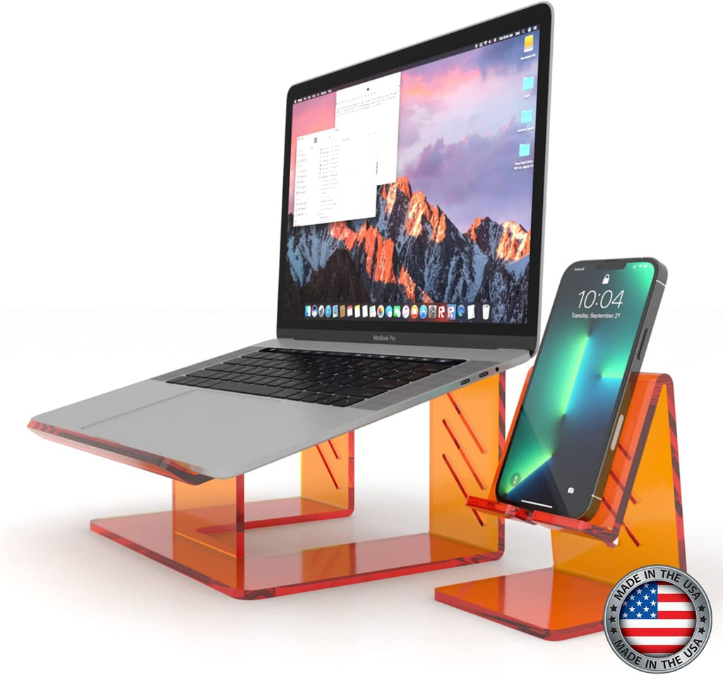 6MM Acrylic Laptop Stand with Phone Stand, Portable Ergonomic, Grey, Pack of 2 S3406