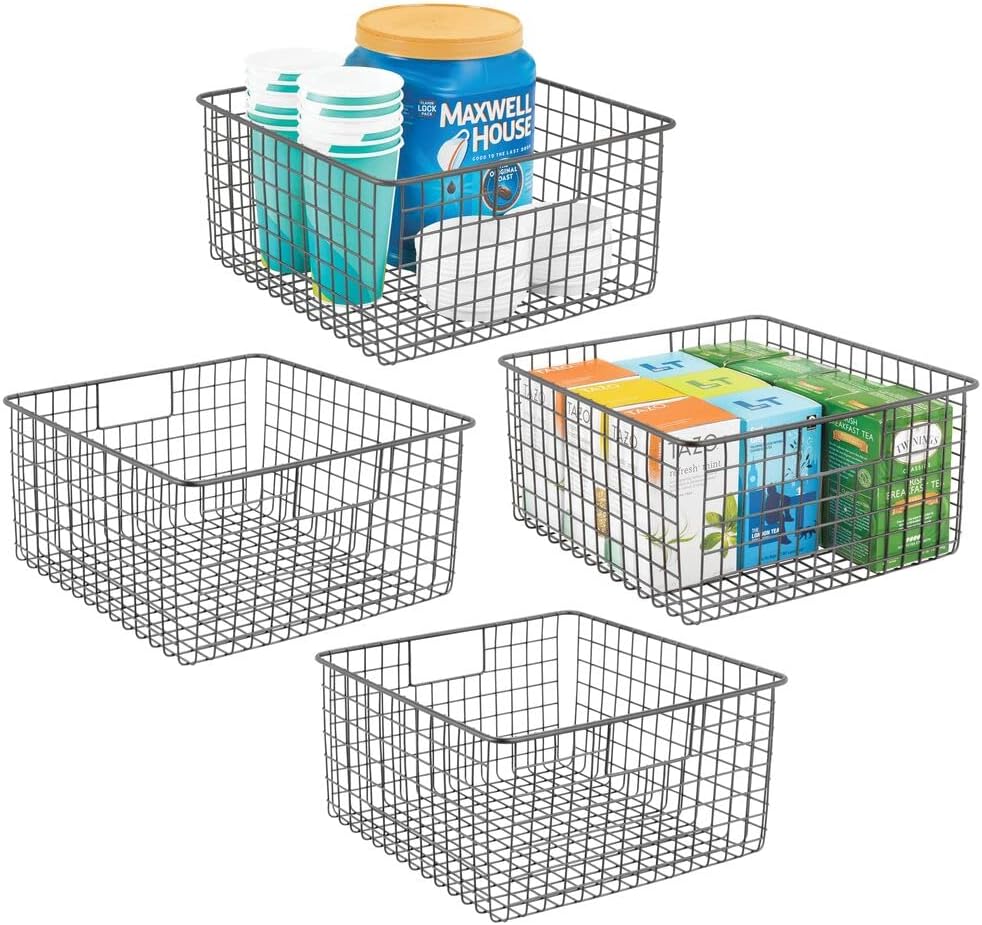 Metal Wire Food Organizer Storage Bin Baskets with Handles, 4 Pack White E53167