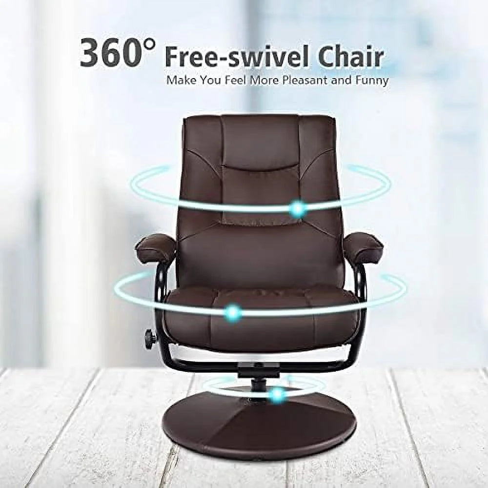 Brown PU Leather Swivel Recliner Chair with Footrest Ottoman Set H74736