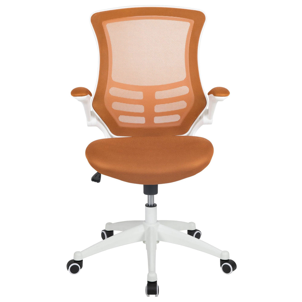 White and Tan Orange Mid-Back Swivel Ergonomic Task Office Chair with Flip-Up Arms V930