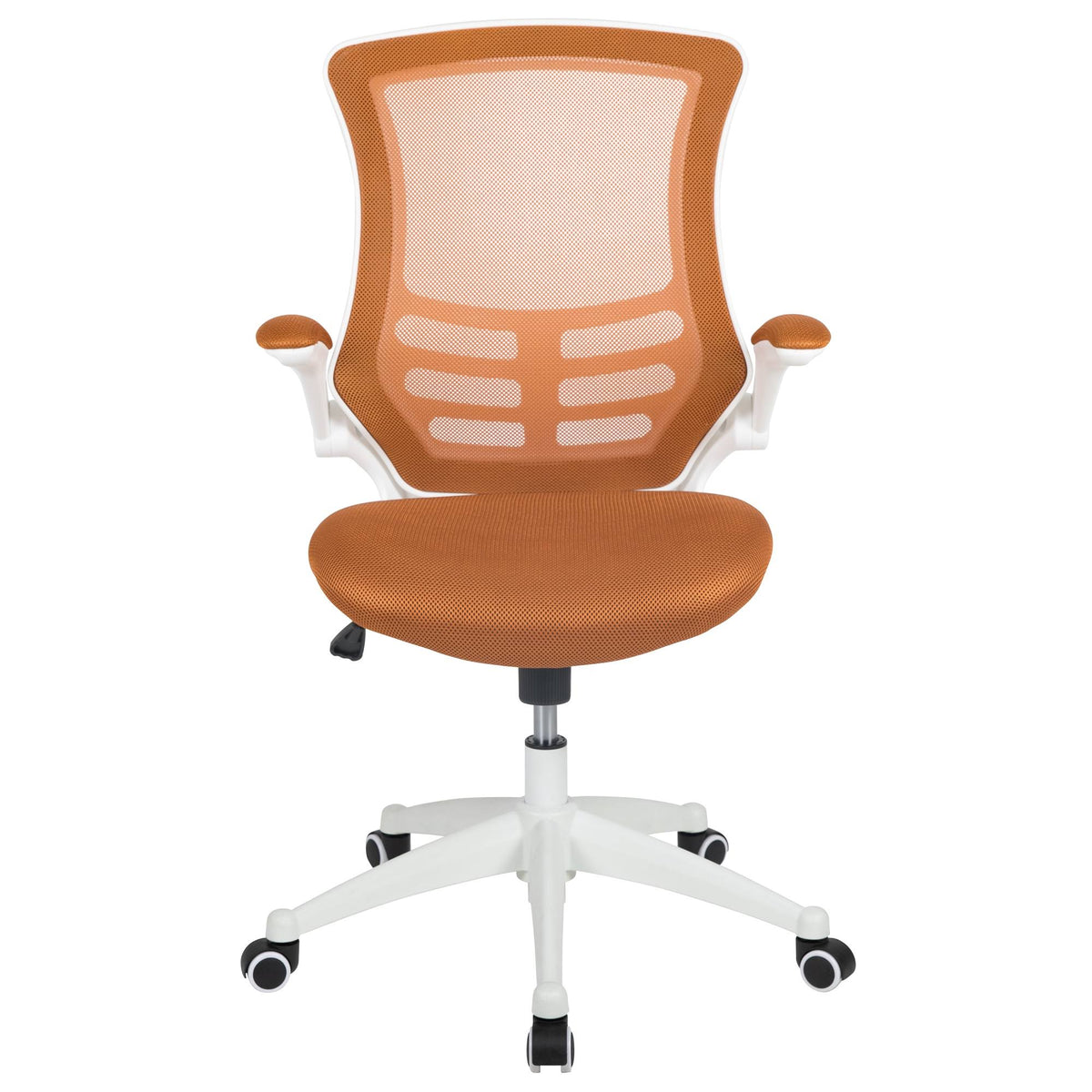 White and Tan Orange Mid-Back Swivel Ergonomic Task Office Chair with Flip-Up Arms V930