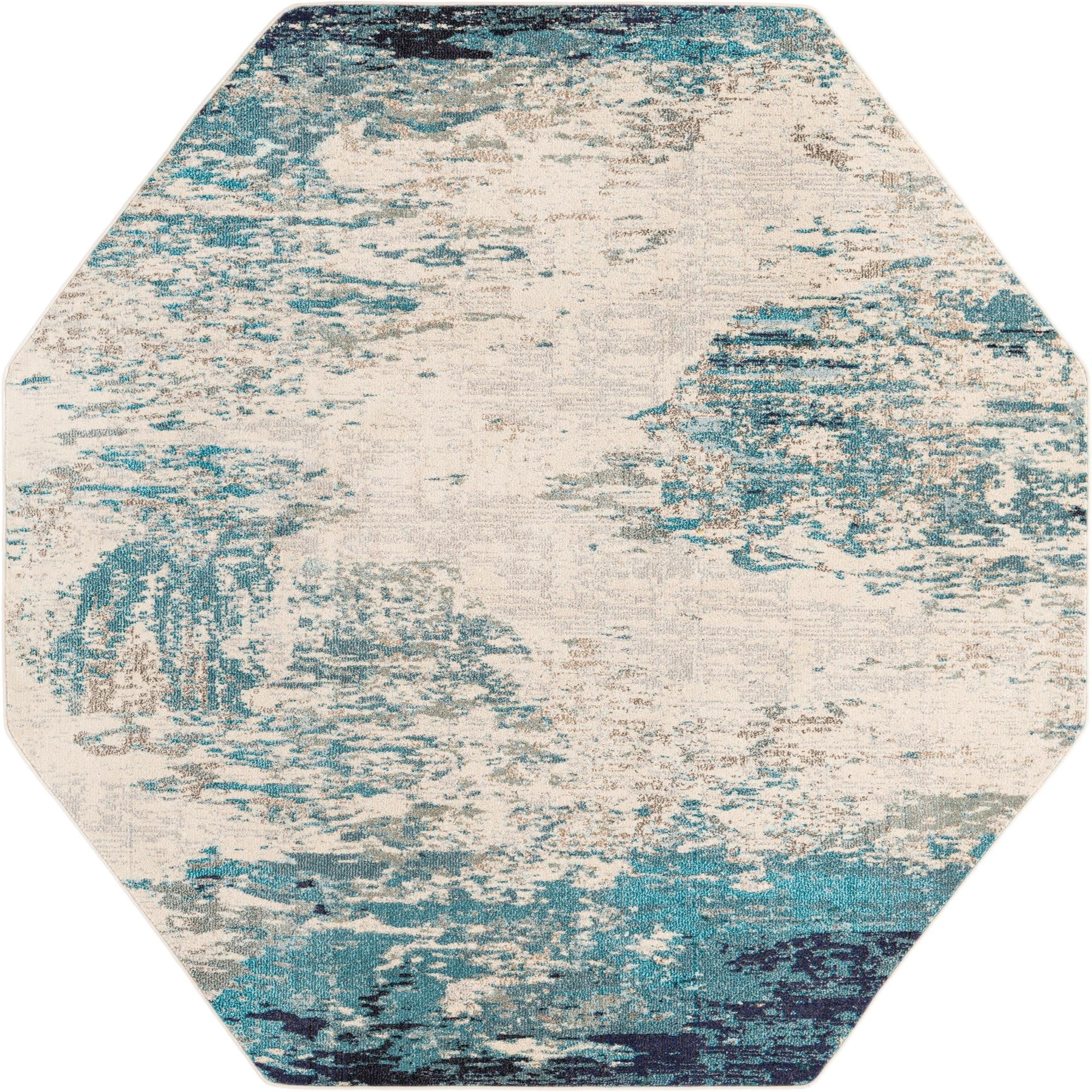 8 Ft Octagon Blue Medium-Pile Rug S391