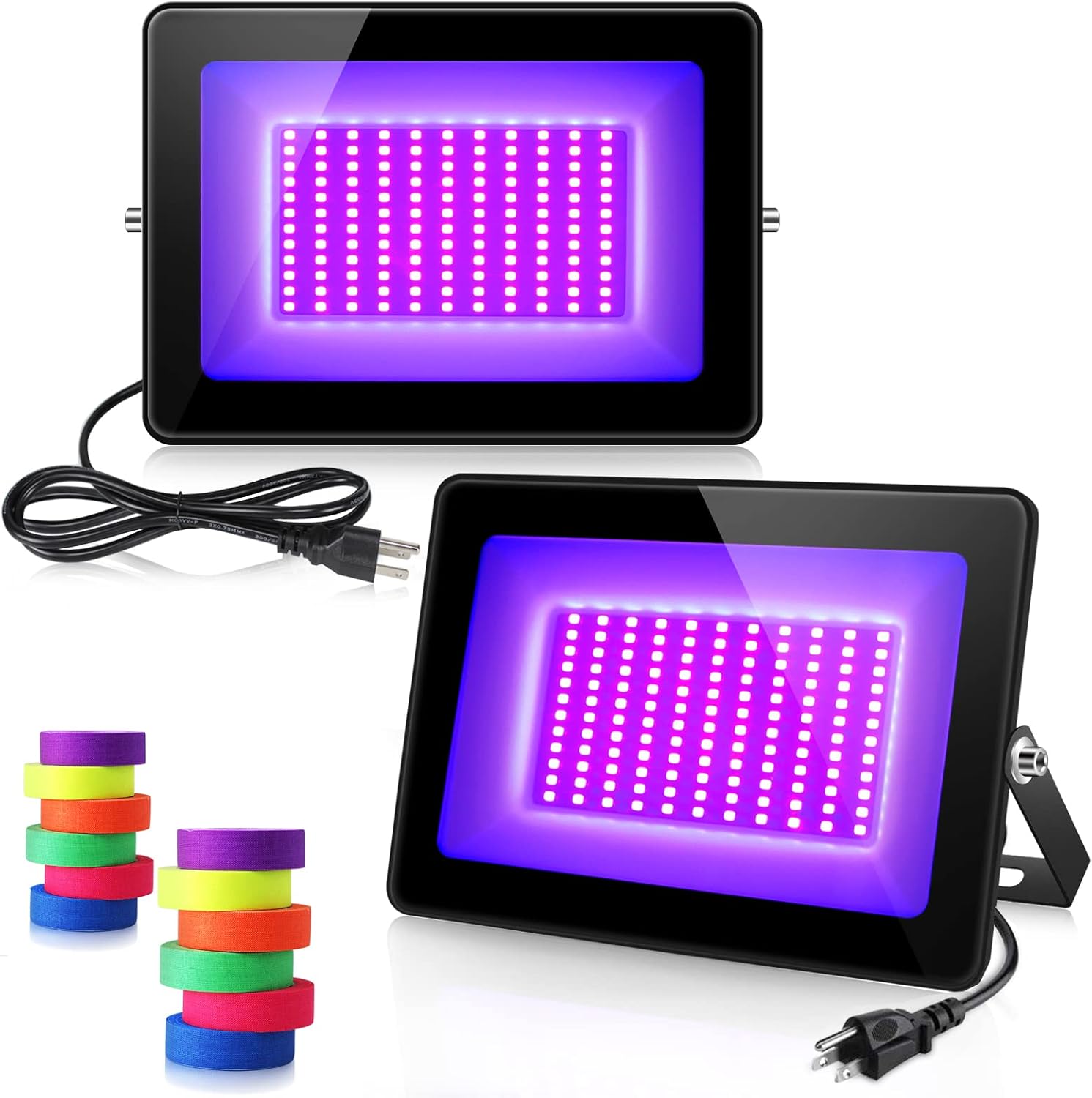 2 Pack 60W UV Flood Black Light, IP67 Waterproof LED Black Lights, 395nm-405nm Blacklight with 3.9ft Cable and Plug S437