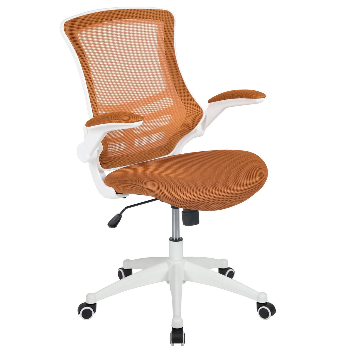 White and Tan Orange Mid-Back Swivel Ergonomic Task Office Chair with Flip-Up Arms V930