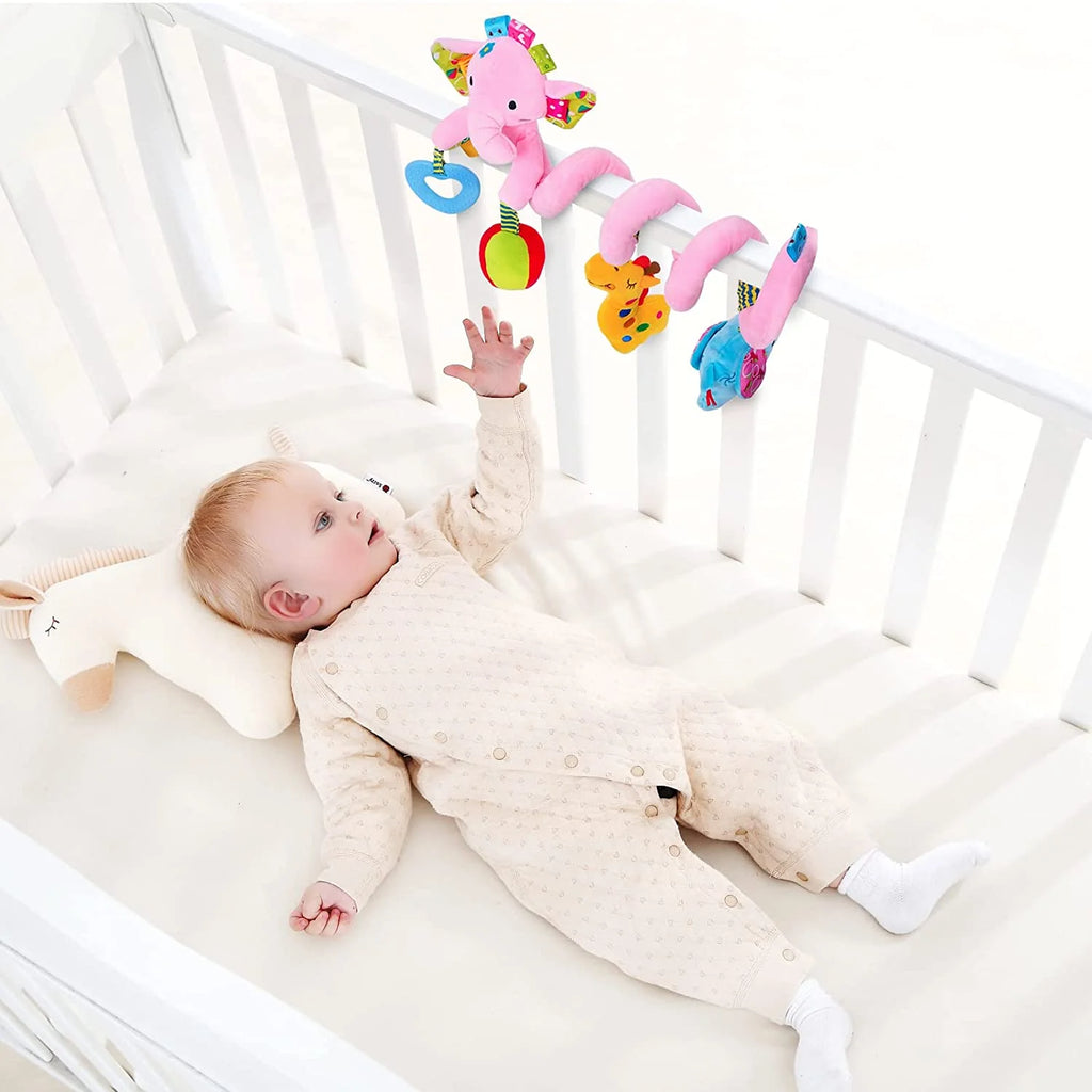 Pink Elephant Hanging Plush Rattles Crib Toy C2910