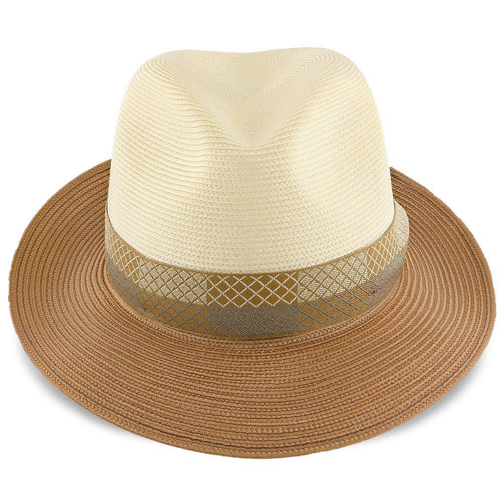 Ivory/Cognac Milan Straw Fedora Hat J858
