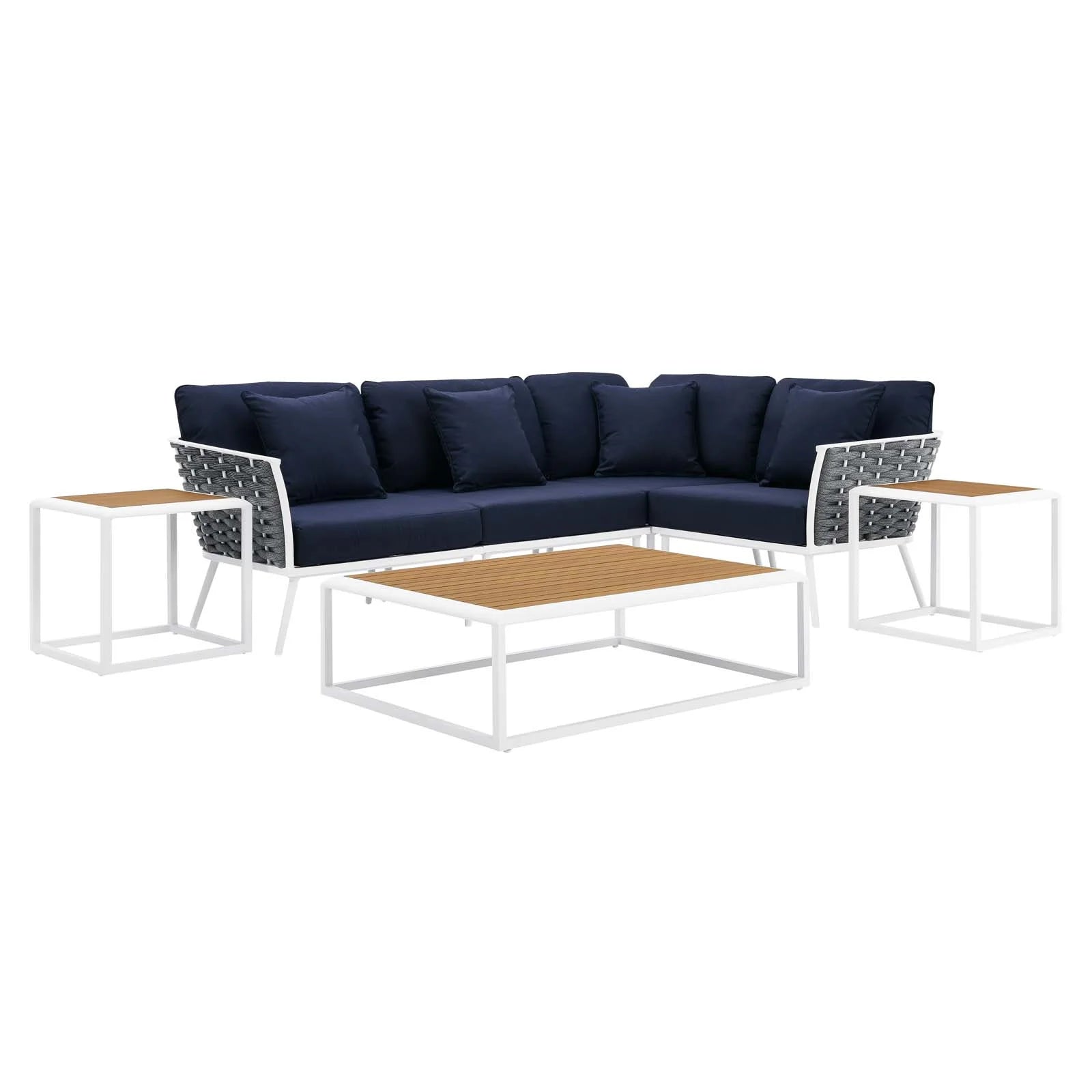 White Navy 7 Piece Outdoor Aluminum Sectional Sofa Set R12937