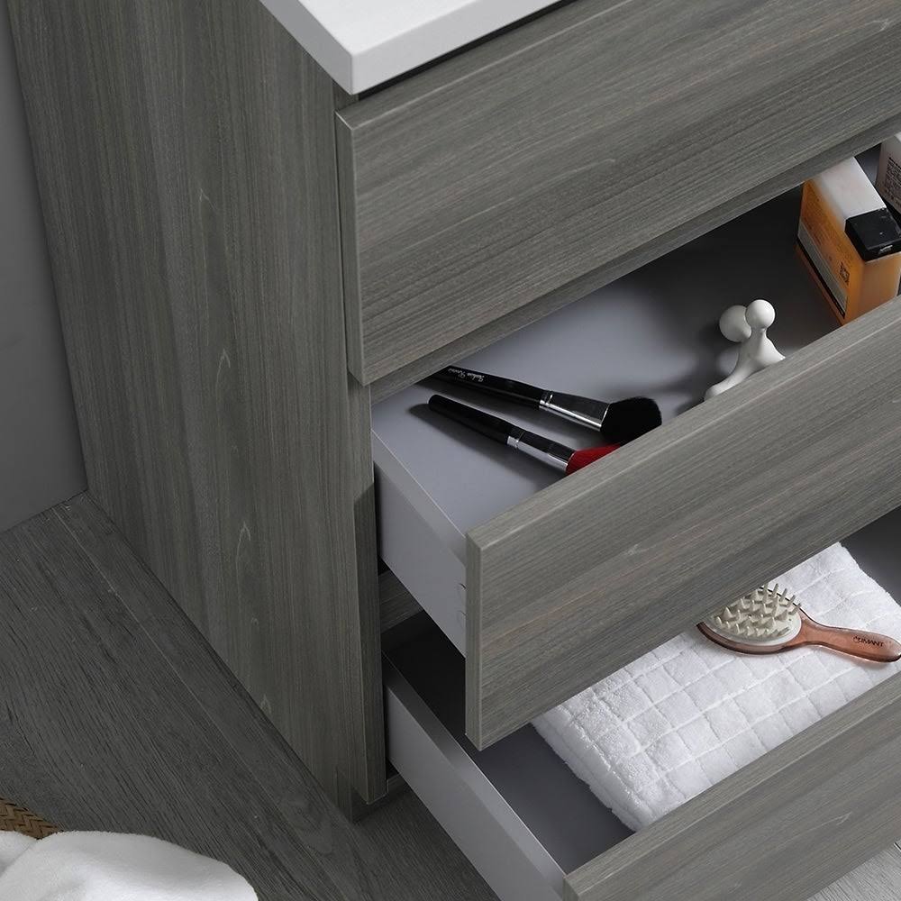 Gray Wood Free Standing Bathroom Cabinet with Integrated Sink L9042