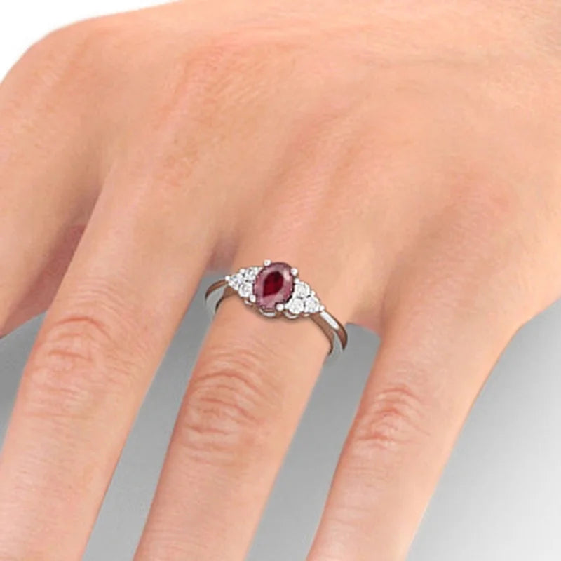 14K White Gold Oval Cut Ruby Diamond Solitaire Engagement Ring Size 7 E376006