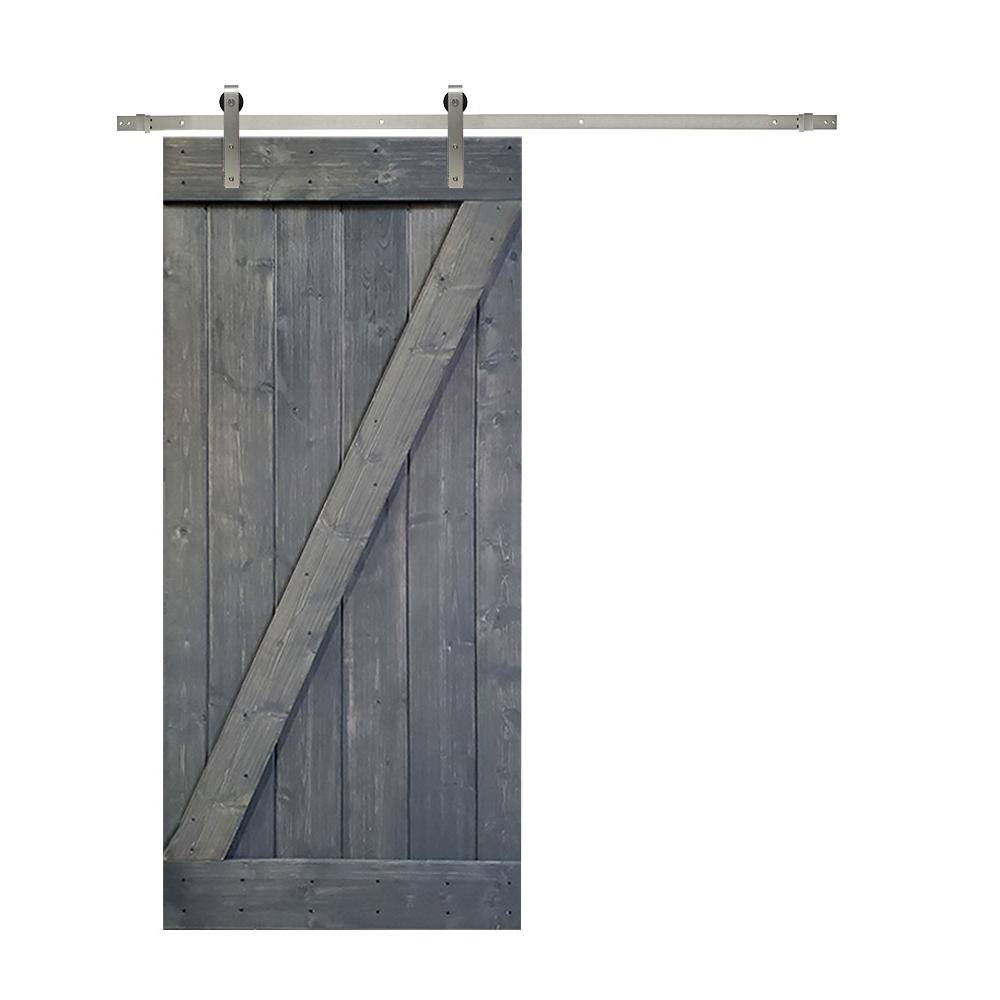 Gray Knotty Pine Wood Interior Sliding Barn Door with Hardware Kit T436