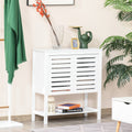 White Media Console Cabinet with Slat Double Doors and Adjustable Shelf F9057