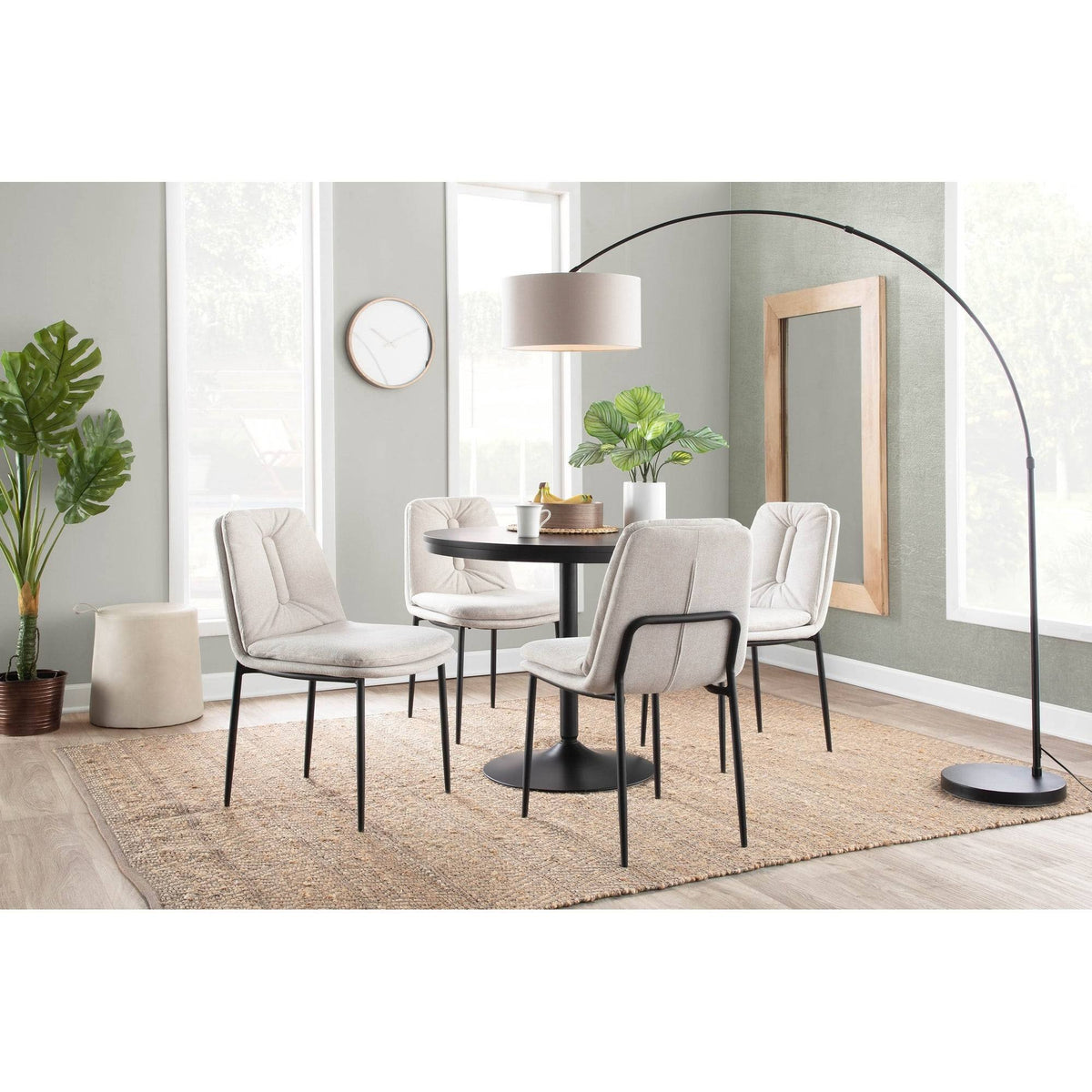 Cream Fabric and Black Steel Dining Chair Set of 2 W837006