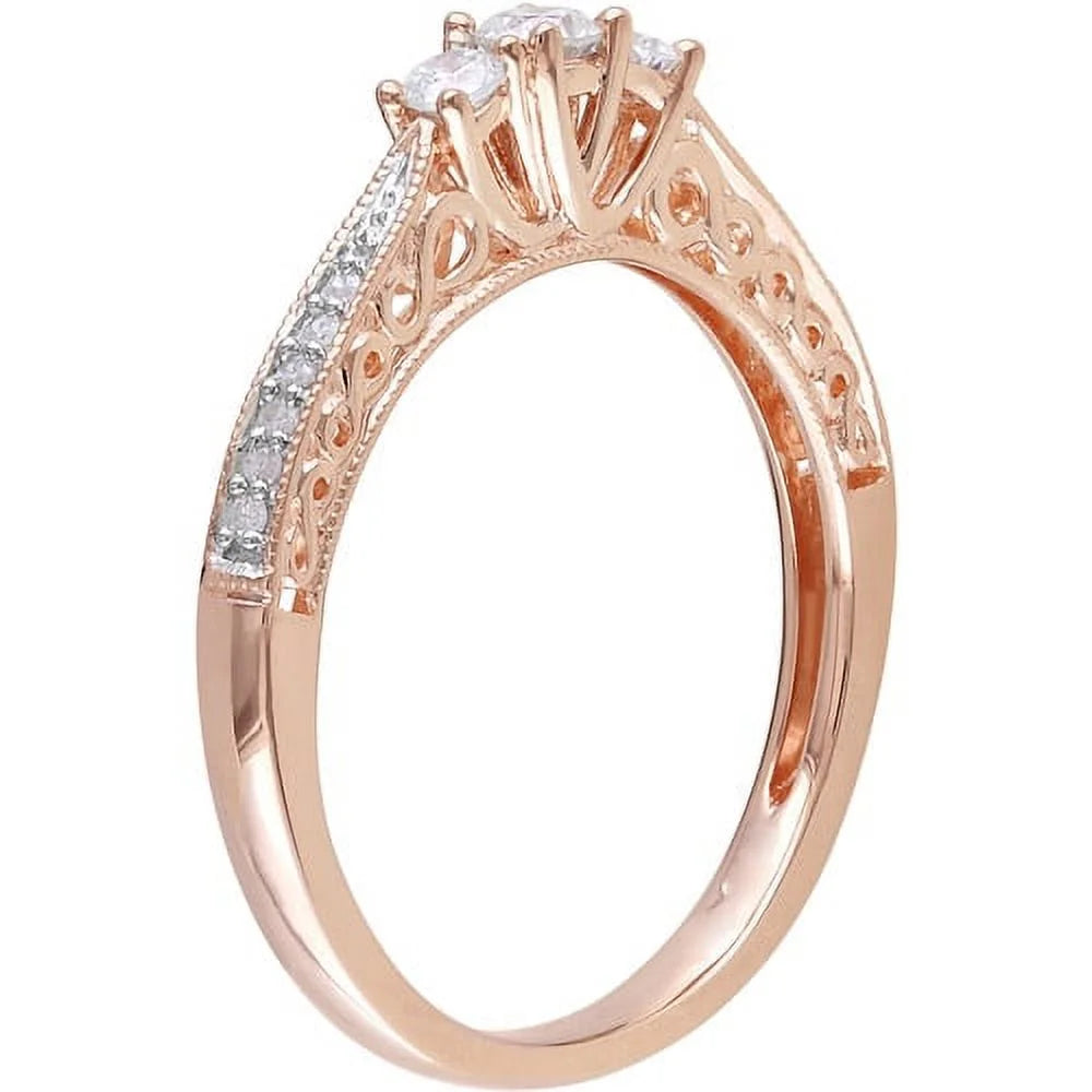 1/4 Carat T.W. Diamond 10kt Rose Gold Three Stone Engagement Ring S694