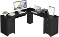 L Shaped Corner Computer Desk with Storage Drawers & Cabinet W455154