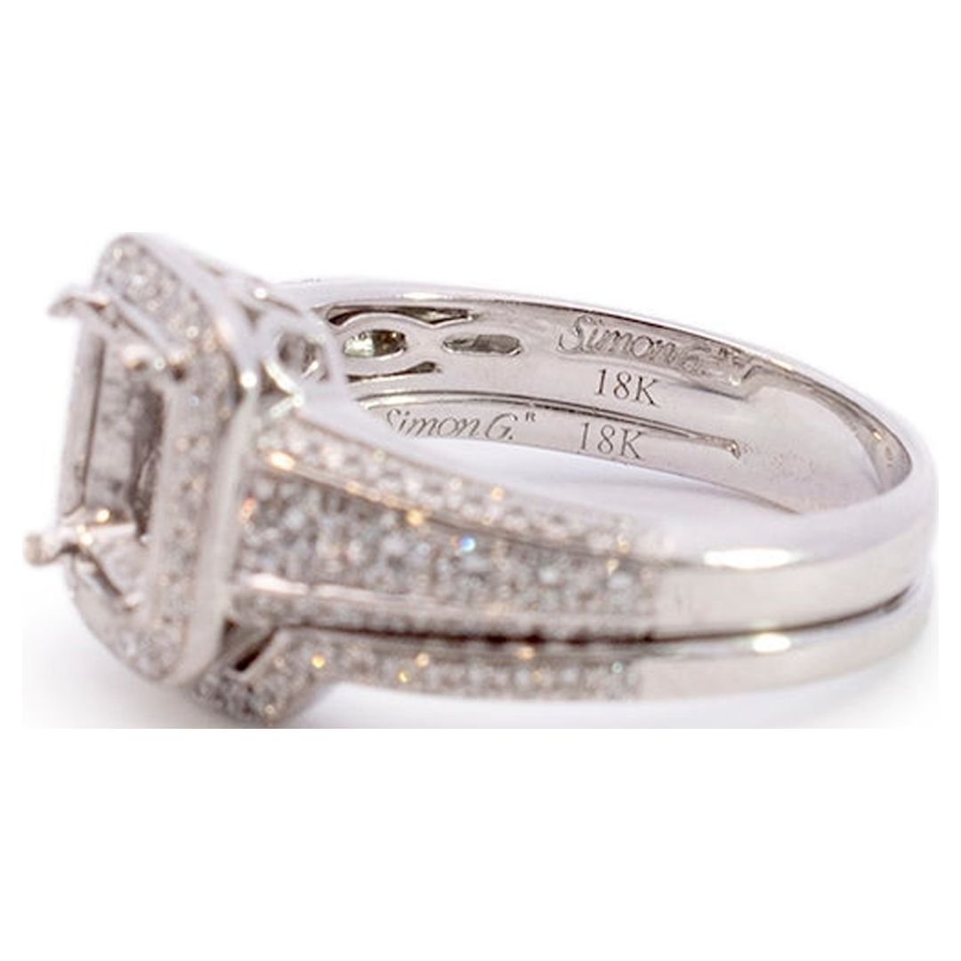 18K White Gold Rectangle Halo Diamond Engagement Ring L49496