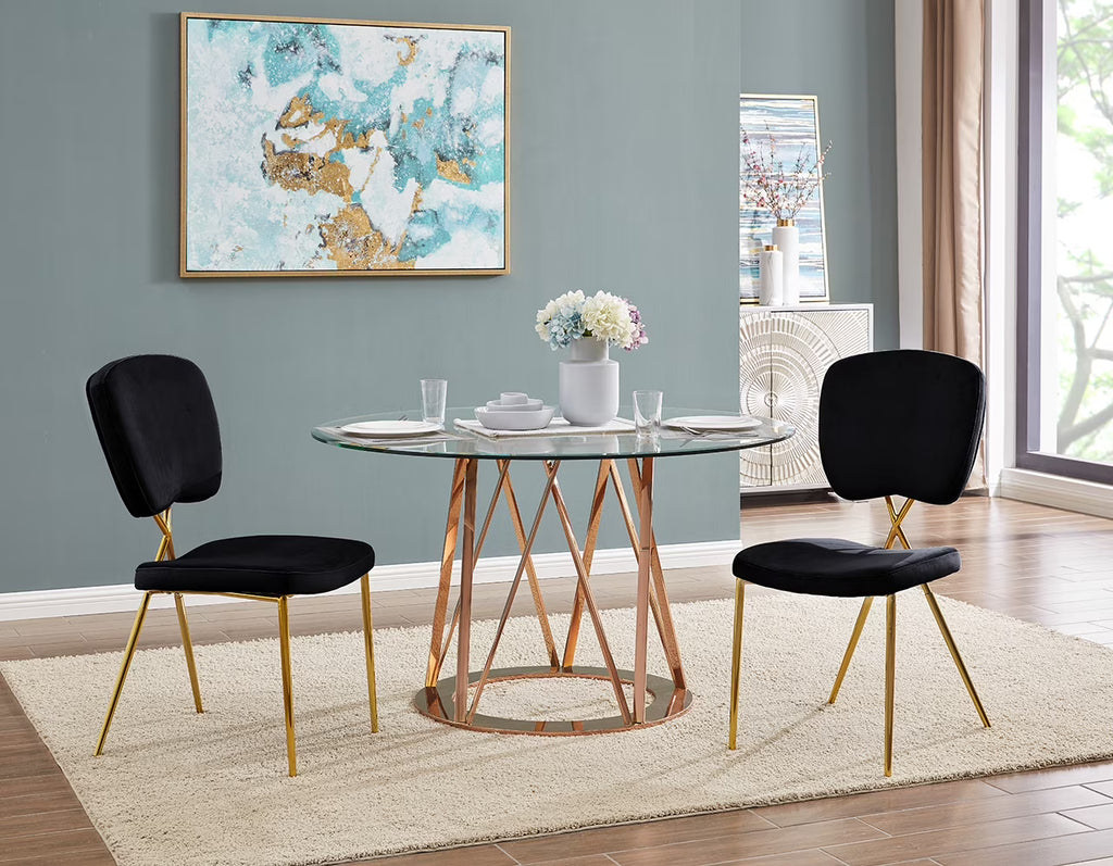 Black Velvet Upholstered Dining Chair Set of 2 Q927066