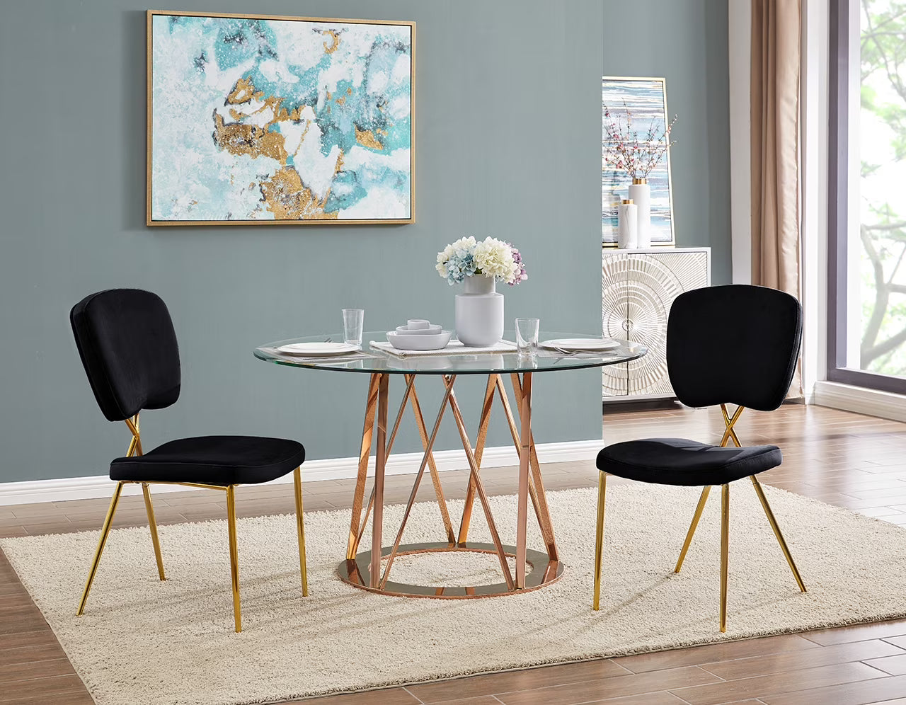 Black Velvet Upholstered Dining Chair Set of 2 Q927066
