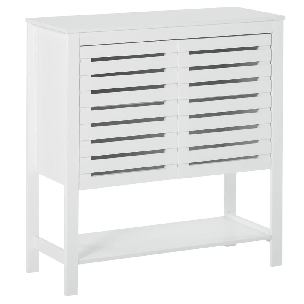 White Media Console Cabinet with Slat Double Doors and Adjustable Shelf F9057