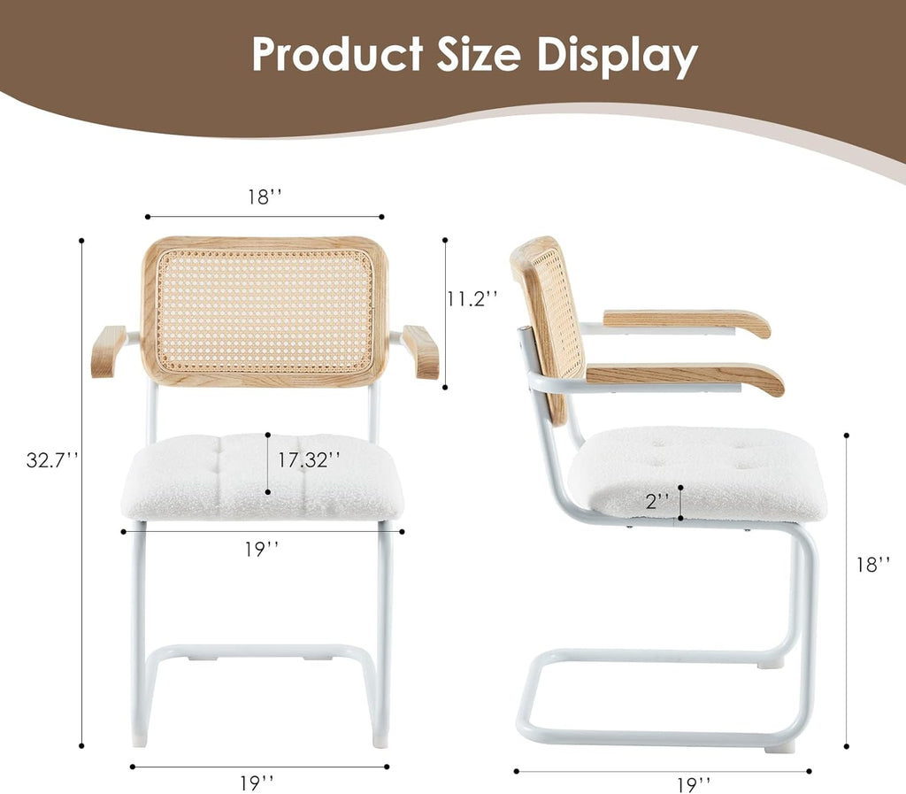 White Teddy Velvet Dining Chairs Set of 2 with Armrest G170