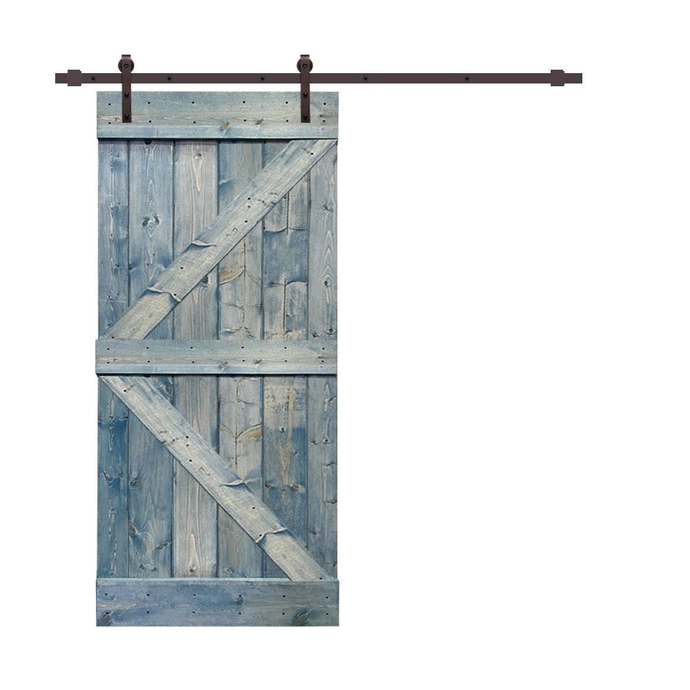 Light Cream Stained Pine Wood Interior Sliding Barn Door with Hardware Kit Z784322