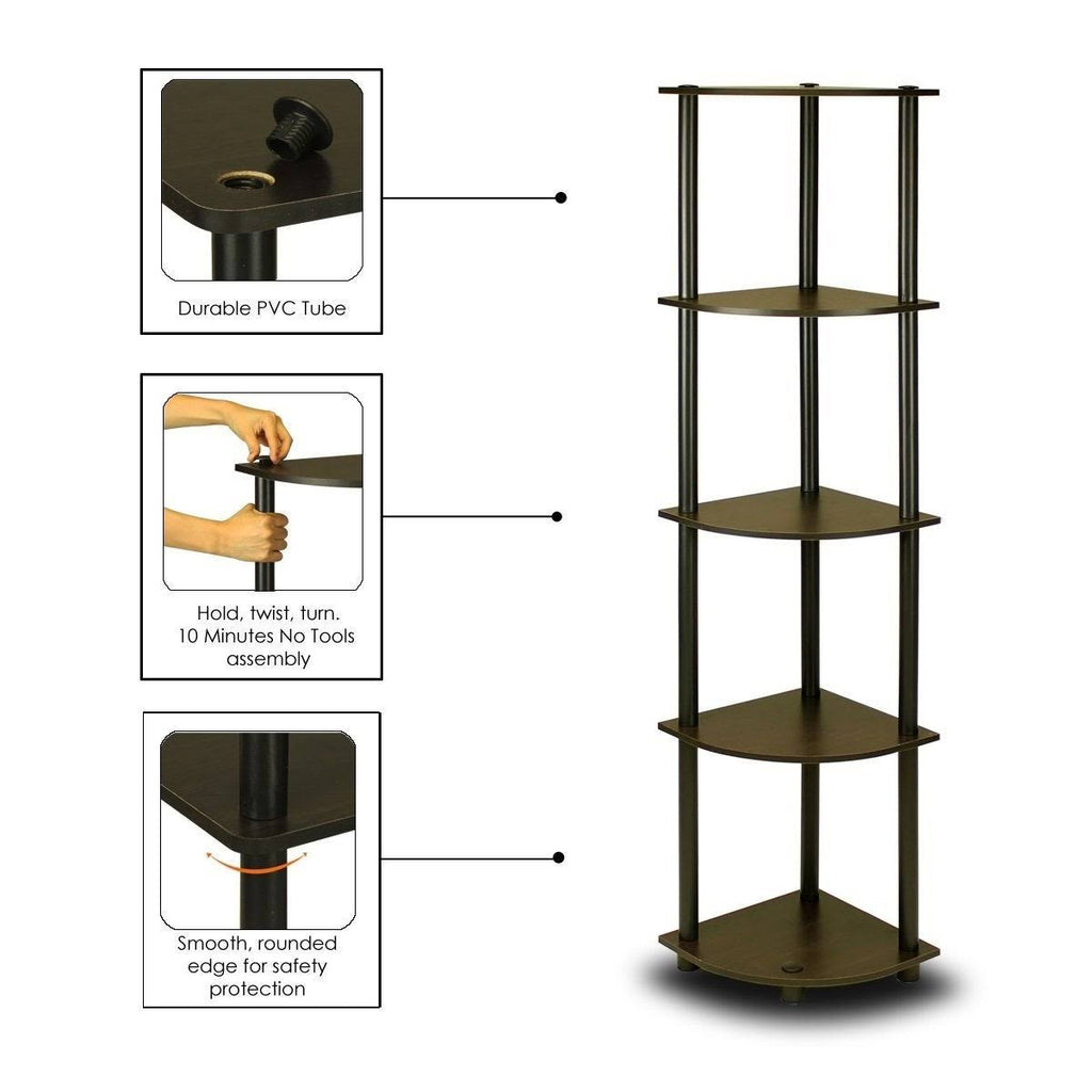 5-Tier Corner Display Shelf Bookcase in Espresso Black O546