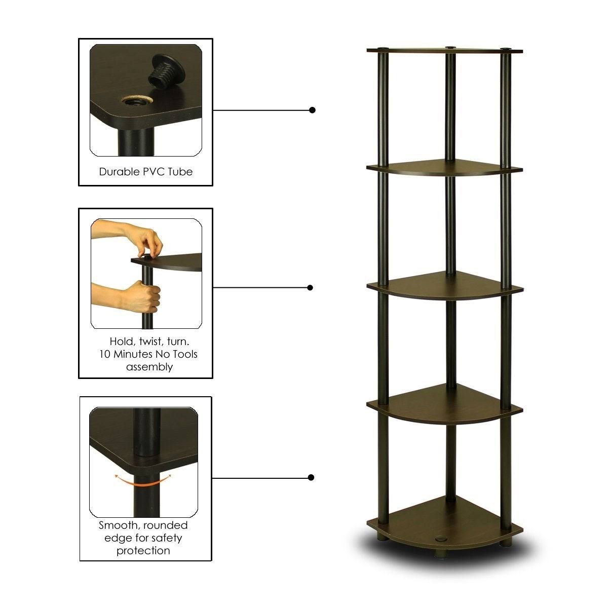 5-Tier Corner Display Shelf Bookcase in Espresso Black O546
