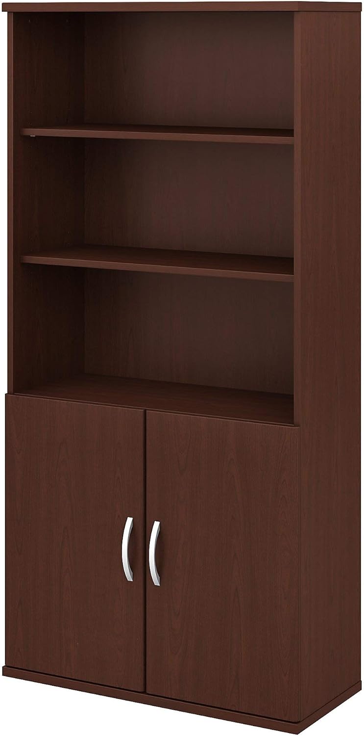 Storm Gray 5 Shelf Bookcase with Doors S4130