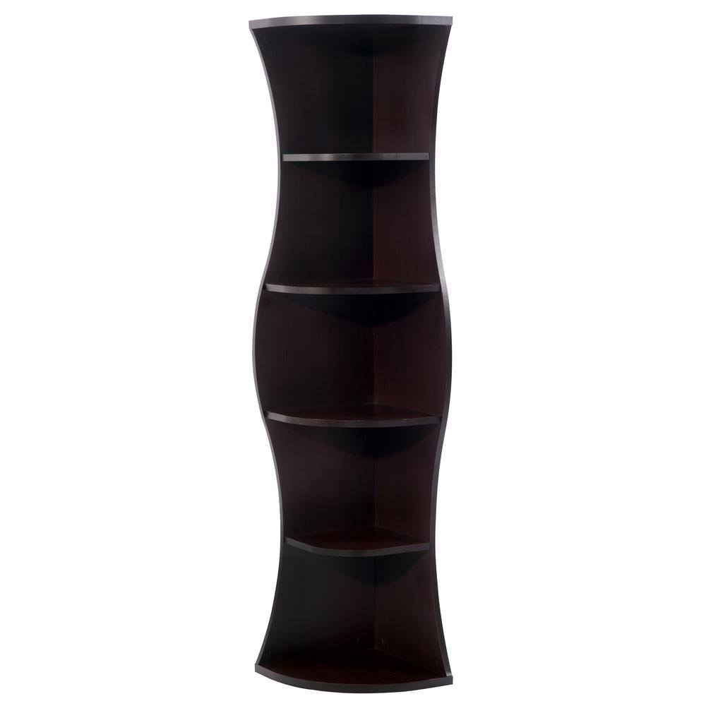 Walnut Wood 5-Shelf Corner Bookcase Q630385