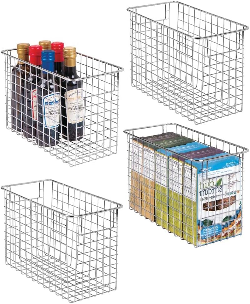 Metal Wire Food Organizer Storage Bin Baskets with Handles, 4 Pack White E53167