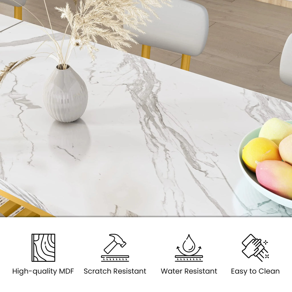 Faux Marble Counter Height Dining Table Set with 4 PU Upholstered Stools J8575