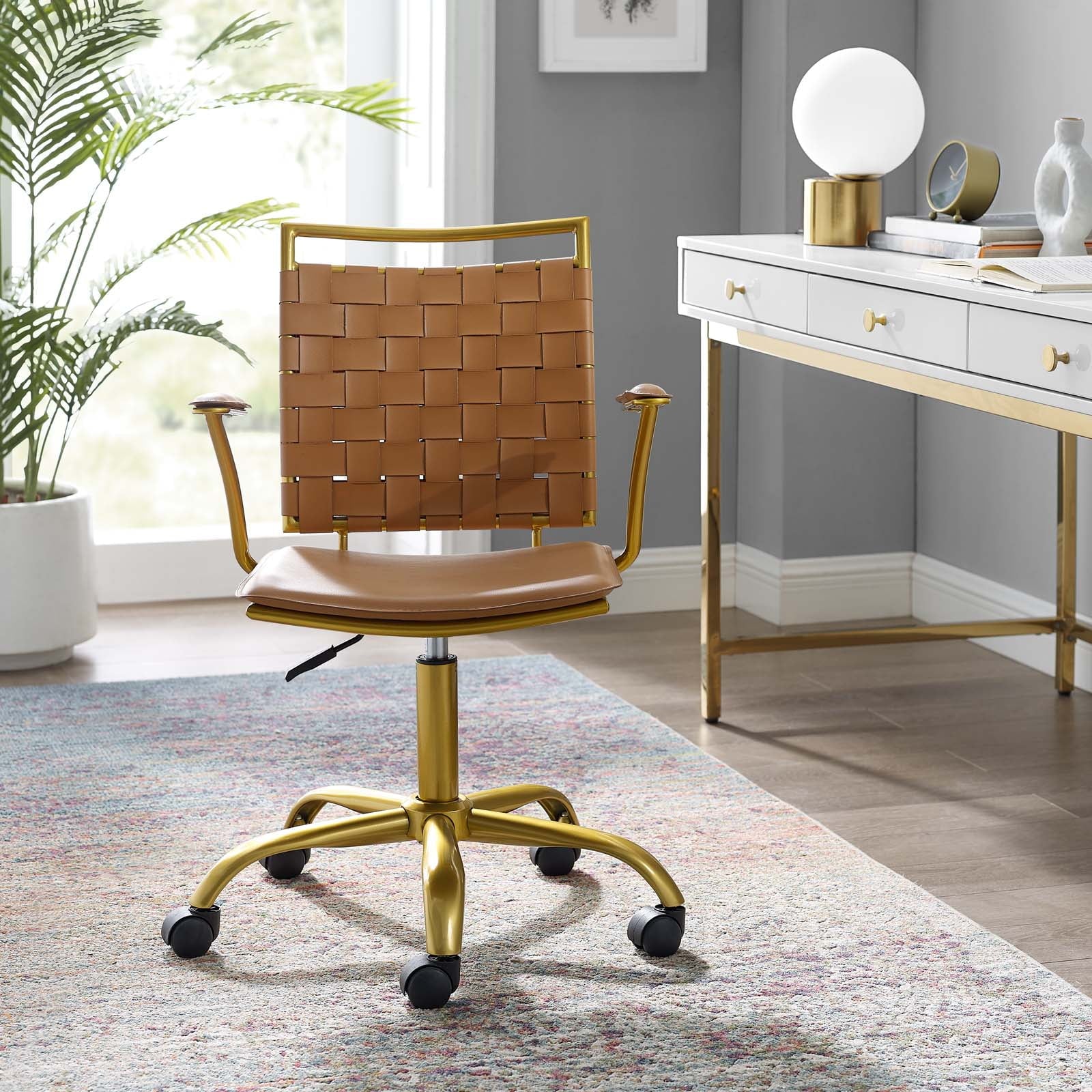 Faux Leather Office Chair in Tan J887002