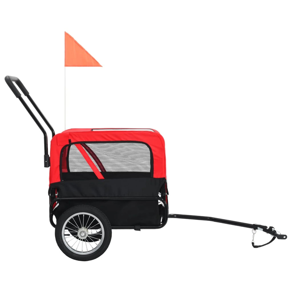 Red and Black 2-in-1 Pet Bike Trailer and Jogging Stroller with Storage Bag M608006