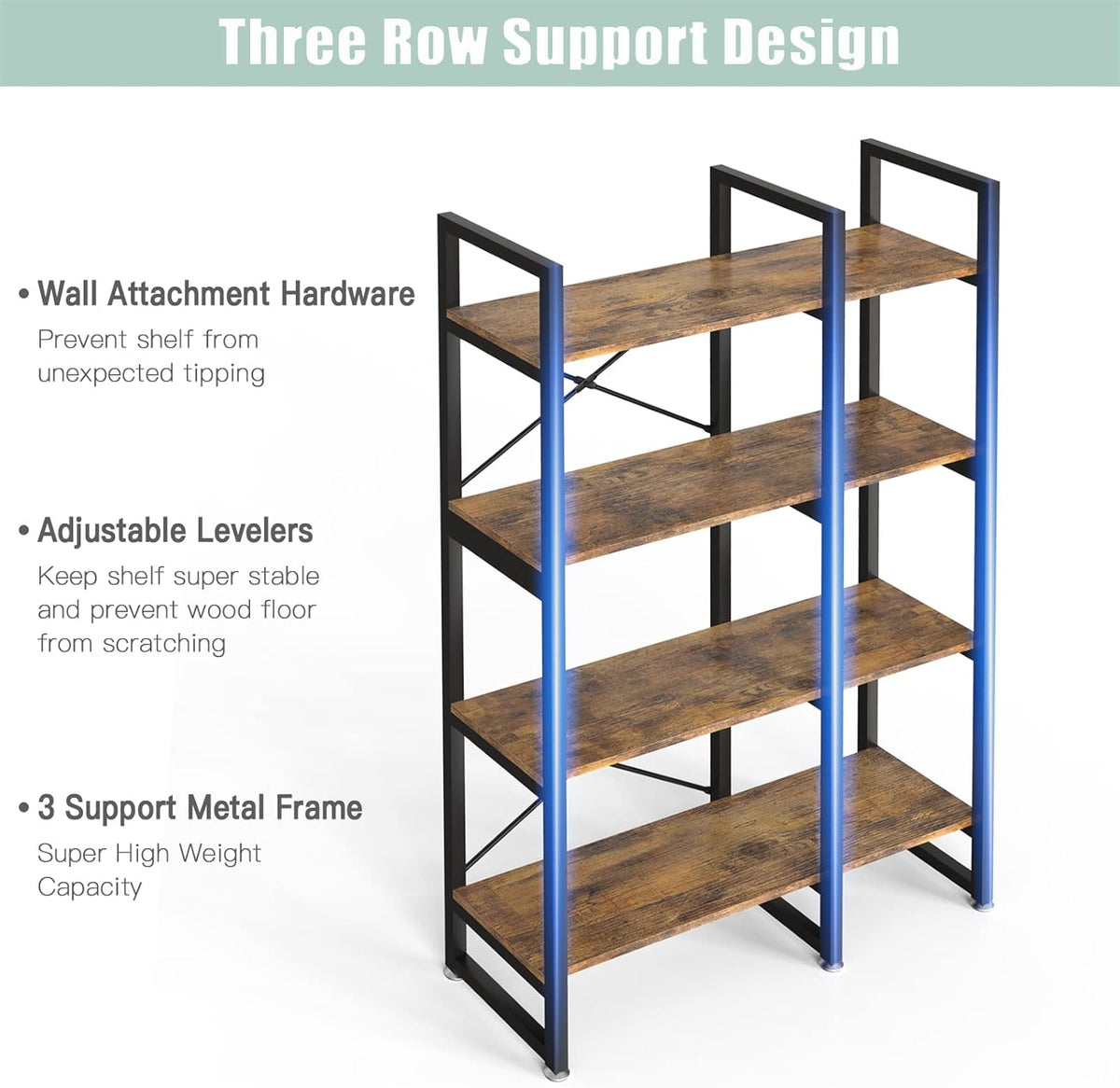 Rustic Brown 4 Tiers Metal Frame Bookshelf L27792