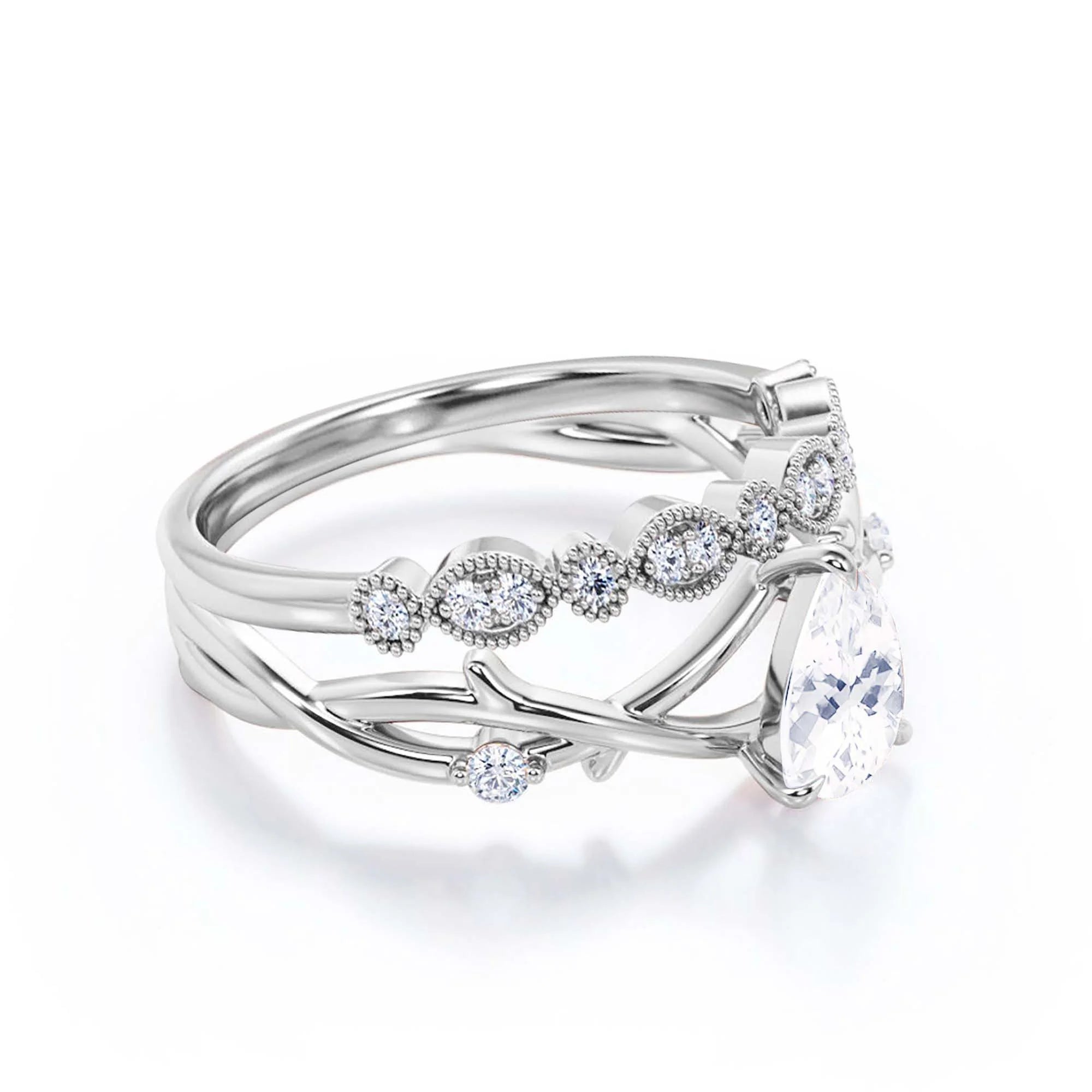 1.60 Carat Pear Cut Moissanite Engagement Ring in 925 Sterling Silver With 18k White Gold Plating I471665